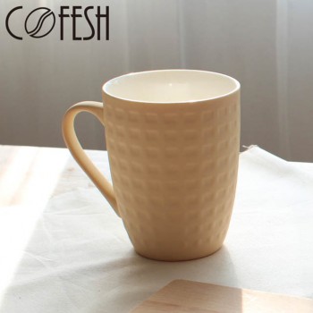 COFESH 格紋半手作卡其色馬克杯350ml MUL-35-CR
