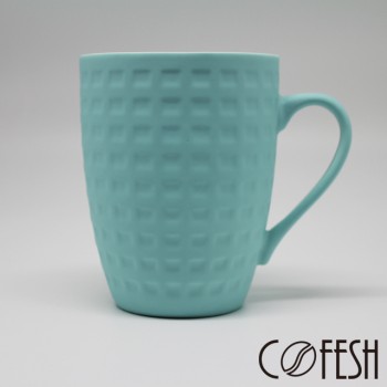 COFESH 格紋半手作天空藍馬克杯350ml MUL-35-GA
