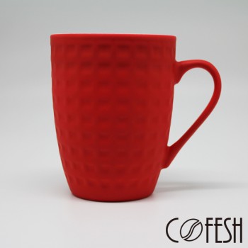 COFESH 格紋半手作時尚紅馬克杯350ml MUL-35-RD