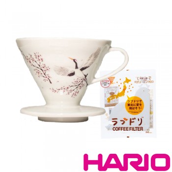 【HARIO】V60仙鶴白色濾杯-附愛情白鴿濾紙 VDCH-02-W