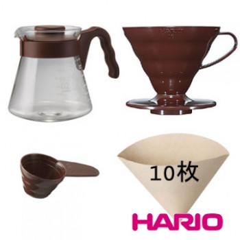 【HARIO】V60棕色濾泡咖啡壺組1~4杯 700ml VCSD-02CBR