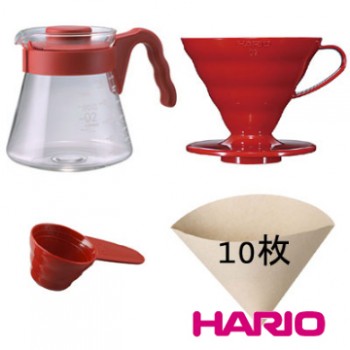 【HARIO】V60紅色濾泡咖啡壺組1~4杯 700ml VCSD-02R