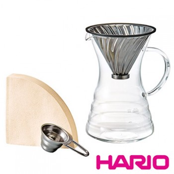 【HARIO】V60白金金屬濾杯咖啡壺組  VPD-02HSV