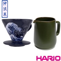 【HARIO】V60沖浪裏02濾杯霧黑+陶作坊藍媚茶高山下壺