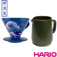 【HARIO】V60沖浪裏02濾杯吳須色+陶作坊藍媚茶高山下壺