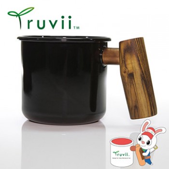 Truvii 經典黑黃連木柄琺瑯杯 400ml