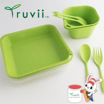 Truvii 蘋果綠抗菌餐具組( 附網袋 ) 